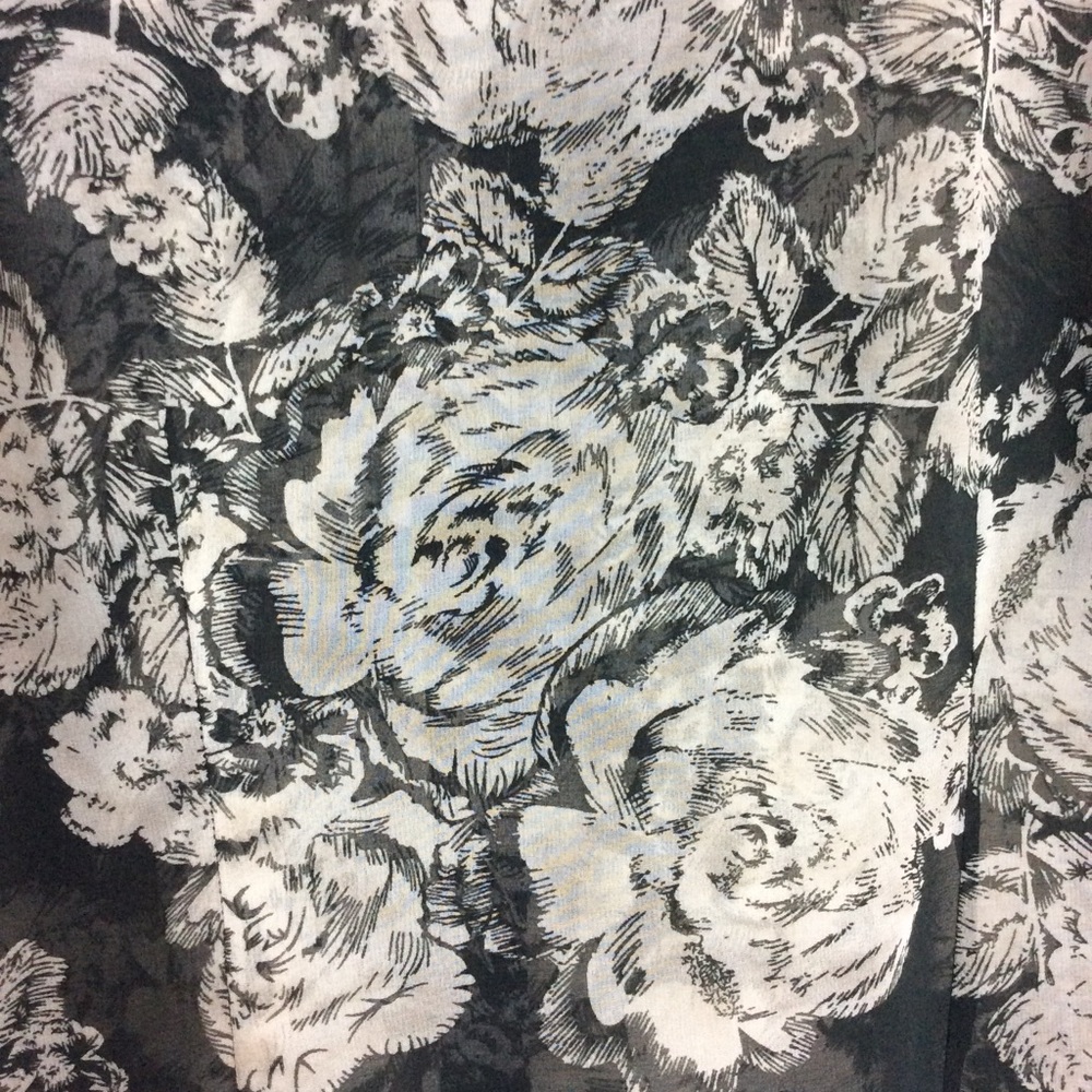 New CAbi BLACK GRAY Sheer FLORAL BLOUSE Sz MEDIUM - Picture 5 of 8